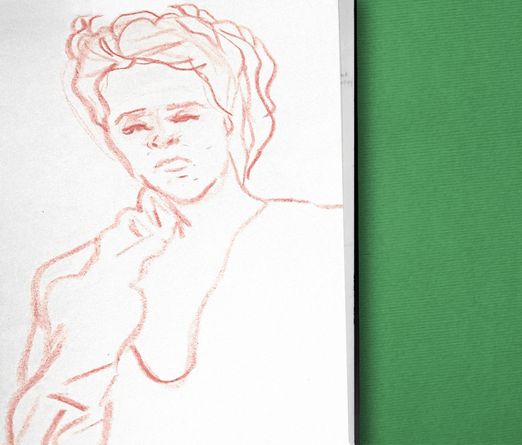 Observational sketch of a female teaching colleague in a hijab by Roberto Millan and millan.tv.